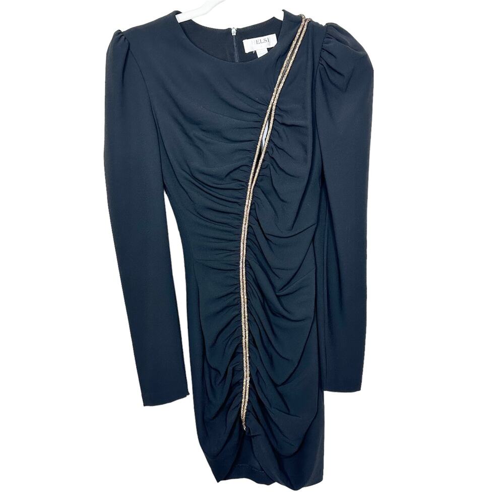 NEW Helsi Josephine Black Gold Crystal Rope Asymmetric Long Sleeve Mini Dress - Picture 4 of 8